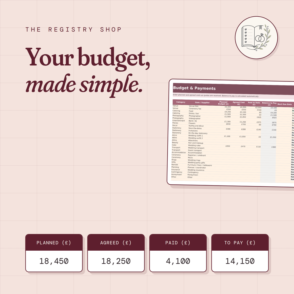 Simple Wedding Planner Spreadsheet | Editable Excel & Printable PDF
