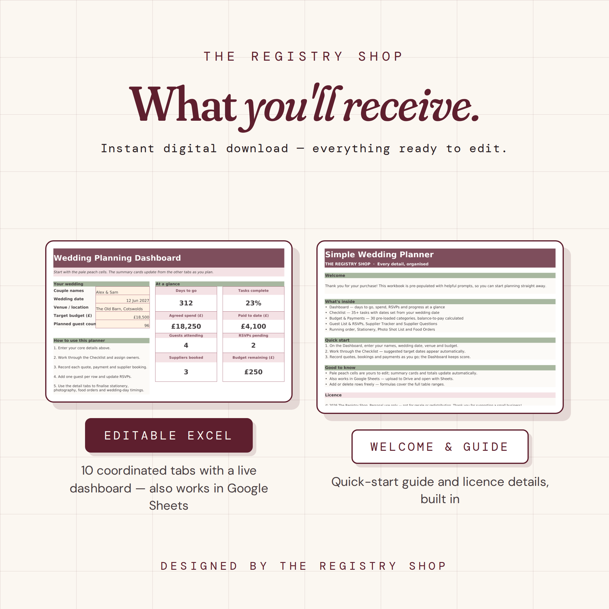 Simple Wedding Planner Spreadsheet | Editable Excel & Printable PDF