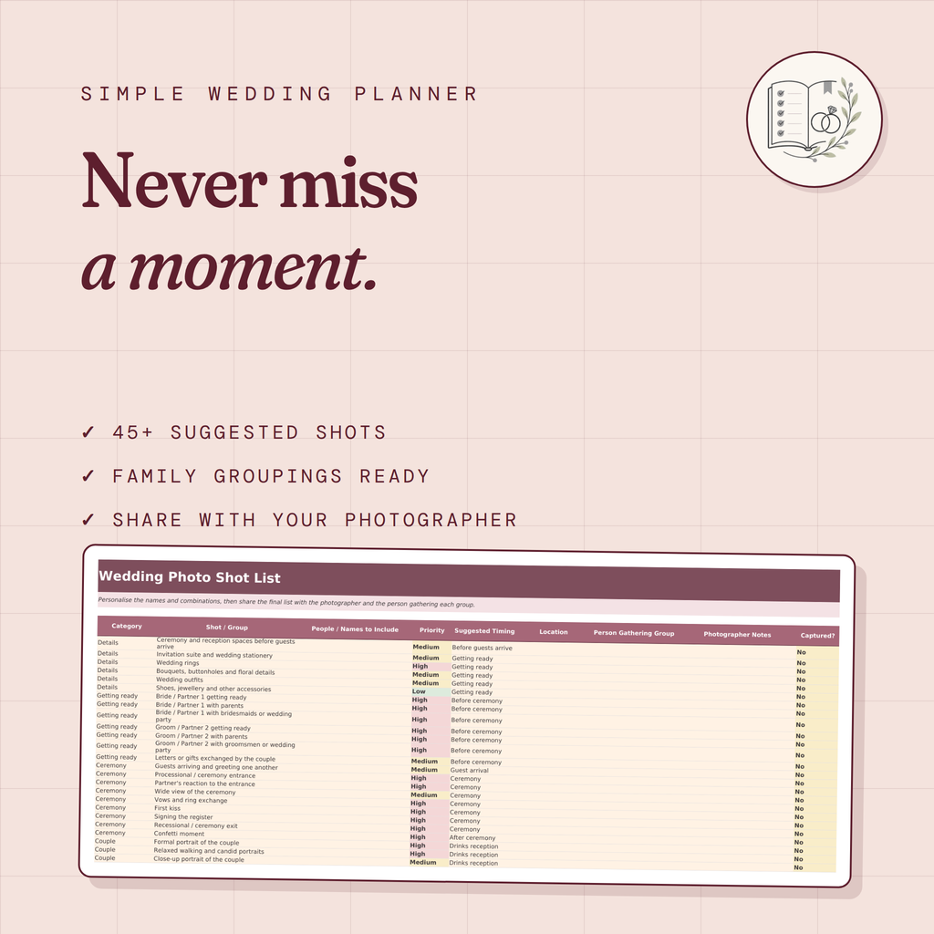 Simple Wedding Planner Spreadsheet | Editable Excel & Printable PDF